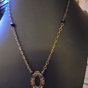 Source Unknown Gold and Black Ornate Pendant Necklace
